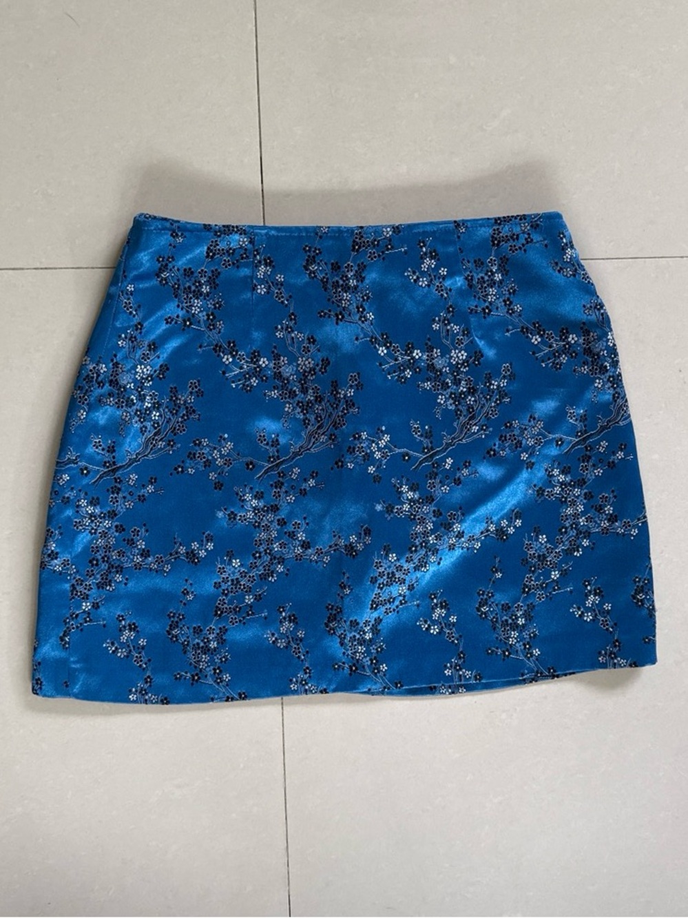 XOXO Royal Blue Floral Satin Mini Skirt